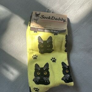 NWT Neon Green with Black Cat Socks - One size fits all! Sock Daddy